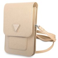Guess Sac téléphone Saffiano Triangle - Convient aux smartphones jusqu'à 7 pouces - Beige