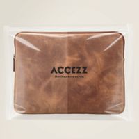 Accezz Pochette ordinateur Leather avec fermeture éclair 13-14 pouces - Cognac