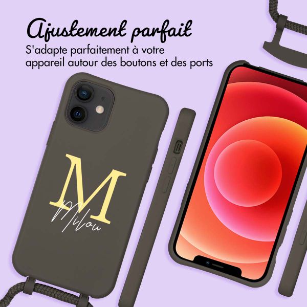 Coque de couleur personnalisée MagSafe avec cordon amovible  et lettre iPhone 12 Pro - Black Coffee