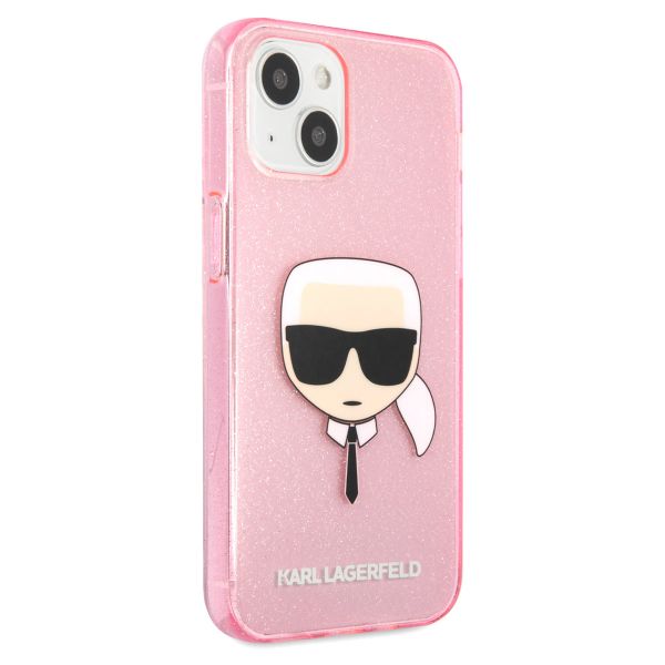 Karl Lagerfeld Coque arrière Karl's Head Silicone Glitter iPhone 13 Mini - Transparent Rose