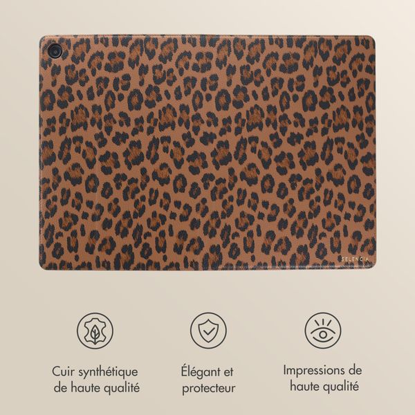 Selencia Coque tablette Sabi avec imprimé léopard Samsung Galaxy Tab A11 Plus - Mocha Brown