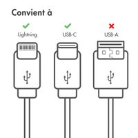 imoshion ﻿Câble Lightning vers USB-C - Non MFi - Textile tressé - 2 mètre - Blanc