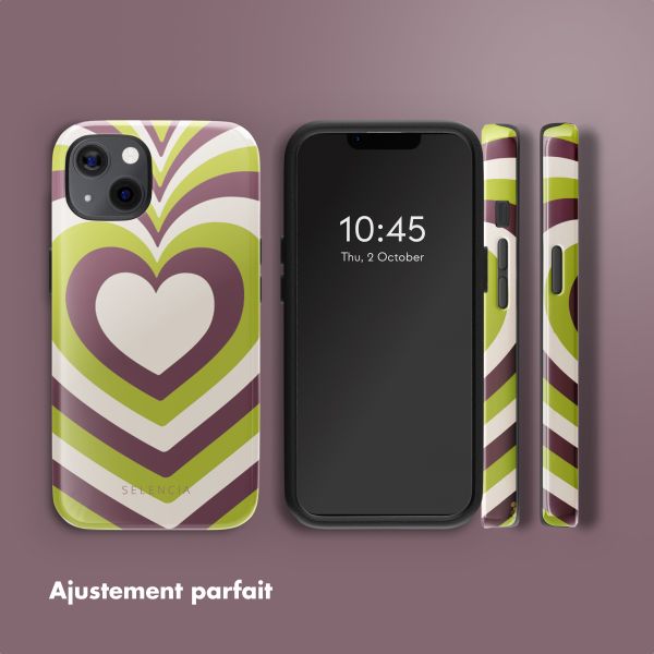 Selencia Coque arrière Vivid Tough avec MagSafe iPhone 13 - Double Hearts Plum Fern