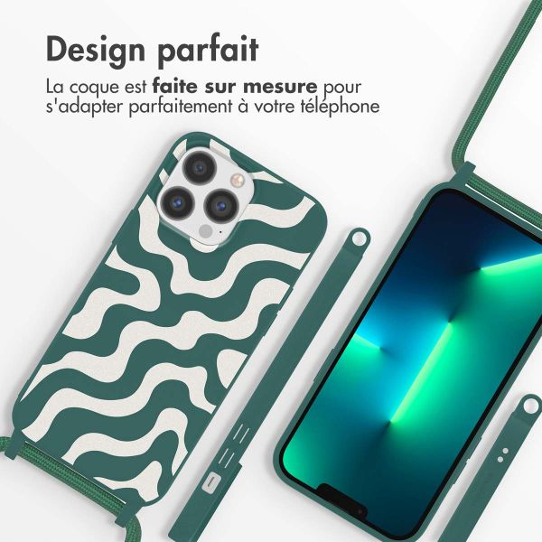 imoshion Coque design en silicone avec cordon Apple iPhone 13 Pro Max - Petrol Green Groovy