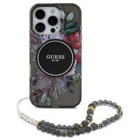 Guess MagSafe IML Flowers Case avec beads strap Apple iPhone 16 Pro - Noir