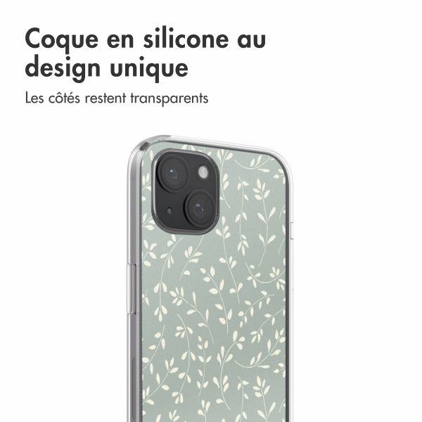 imoshion Coque design pour iPhone 15 - Smoke Green Flowers