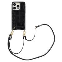 Selencia Coque de télephone Nova Croco avec cordon et porte-cartes Apple iPhone 15 Pro - Noir