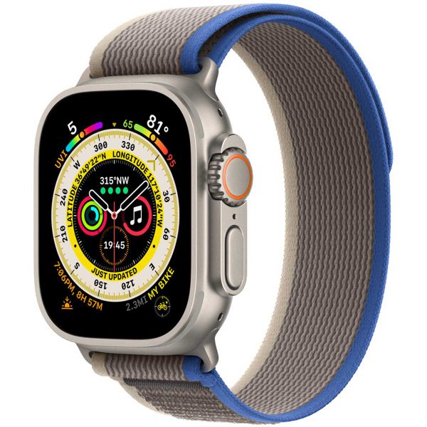 Apple Bracelet Trail Loop Apple Watch Series 1-9 / SE / Ultra (2) - 42/44/45/49 mm - Taille M/L - Bleu / Gris