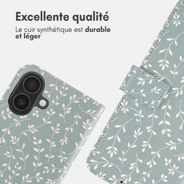 imoshion Étui de télephone portefeuille Design Apple iPhone 16 - Smoke Green Flowers