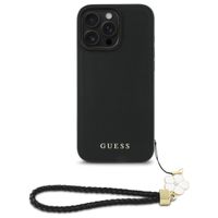 Guess Coque Grained MagSafe avec Flower Charm Strap Apple iPhone 16 Pro Max - Noir