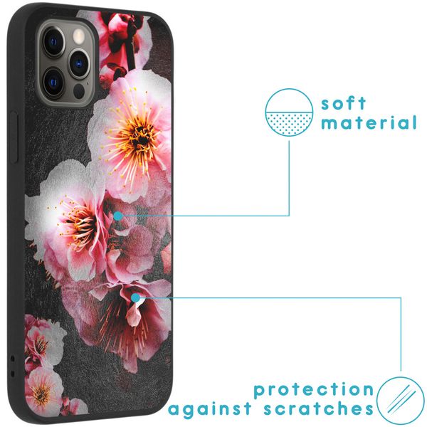 imoshion Coque Design iPhone 12 (Pro) - Fleur - Rose / Noir