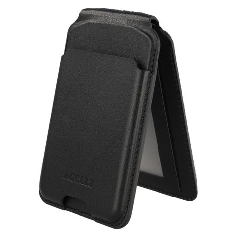 Accezz Portefeuille en cuir magnétique avec support - Compatible avec Apple Find My - Onyx Black