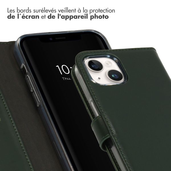 Selencia Étui de téléphone portefeuille en cuir véritable iPhone 15 - Vert