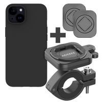 Accezz EasyLock Support de téléphone pour vélo - Avec coque Apple iPhone 15 - Aluminium - Rotation à 360 degrés - Noir