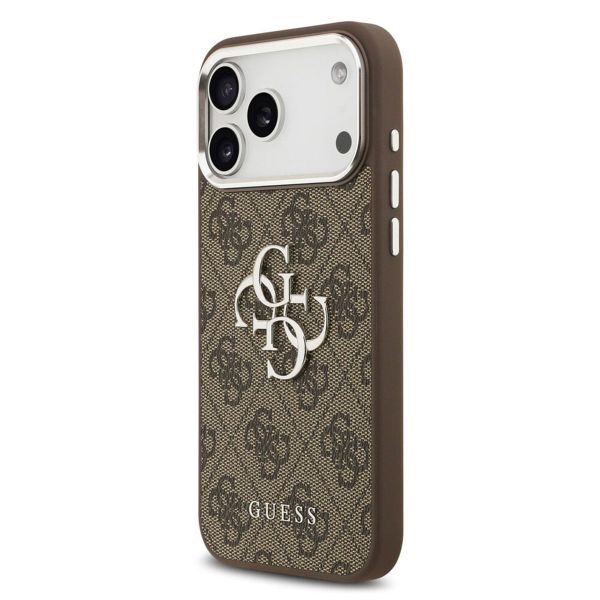 Guess Coque 4G Metal Logo Backcover Apple iPhone 17 Pro - Silver Edge - Brown
