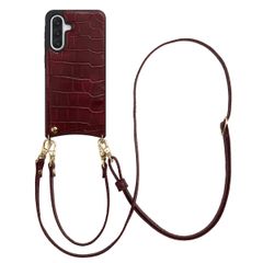 Selencia Coque de télephone Nova Croco avec cordon et porte-cartes Samsung Galaxy A36 - Burgundy