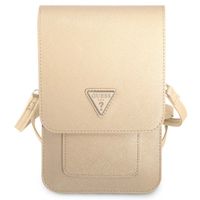 Guess Sac téléphone Saffiano Triangle - Convient aux smartphones jusqu'à 7 pouces - Beige
