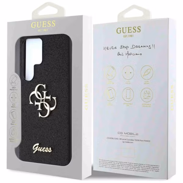 Guess Coque 4G Metal Logo Glitter Samsung Galaxy S25 Ultra - Noir