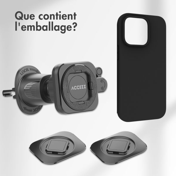 Accezz EasyLock Support de téléphone de voiture - Avec coque Apple iPhone 14 Pro - Grille de ventilation - Rotation à 360 degrés - Noir