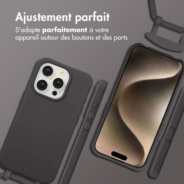 imoshion Coque arrière Color avec cordon amovible et MagSafe Apple iPhone 15 Pro - Black Coffee