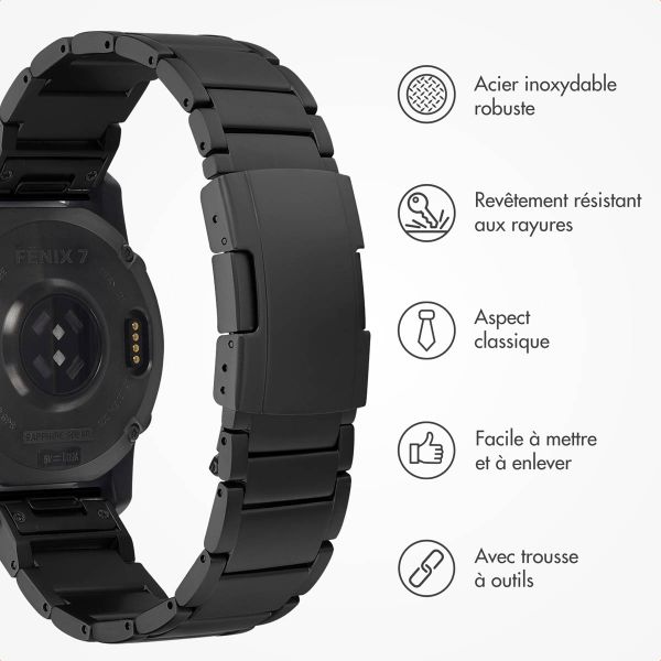 Accezz Bracelet en acier Titane mat  - Connexion Garmin 22 mm - Noir