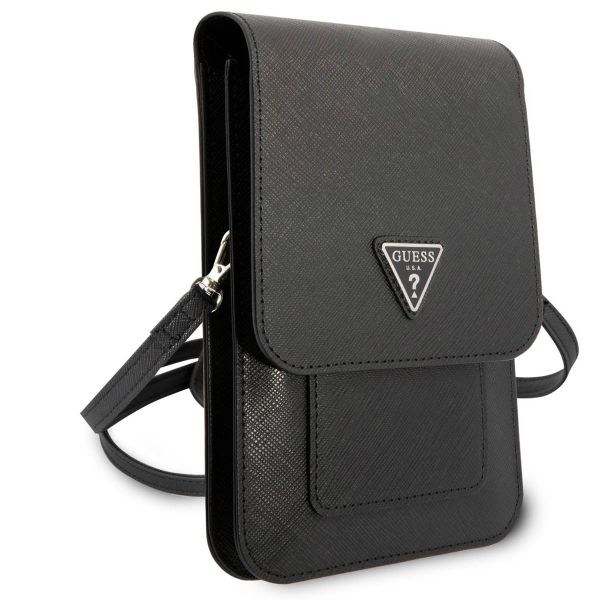 Guess Sac téléphone Saffiano Triangle - Convient aux smartphones jusqu'à 7 pouces - Noir