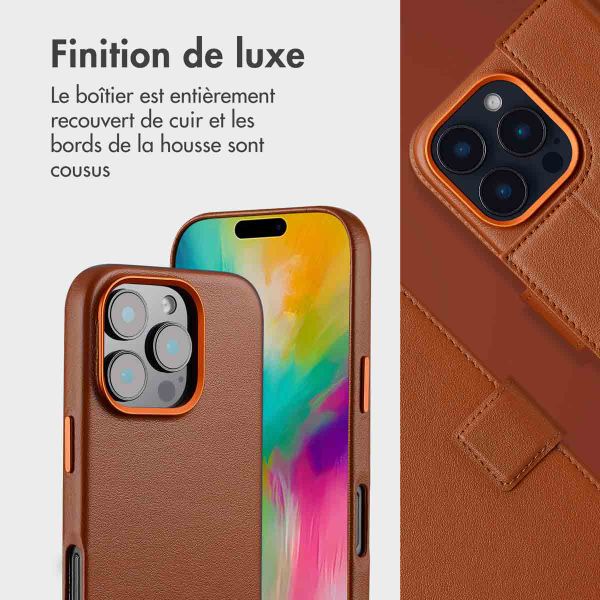 Accezz Étui de téléphone portefeuille en cuir 2-en-1 avec MagSafe iPhone 16 Pro - Sienna Brown