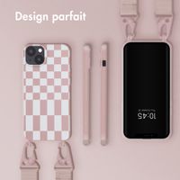 Selencia Coque design en silicone avec cordon amovible Apple iPhone 14 Plus - Irregular Check Sand Pink