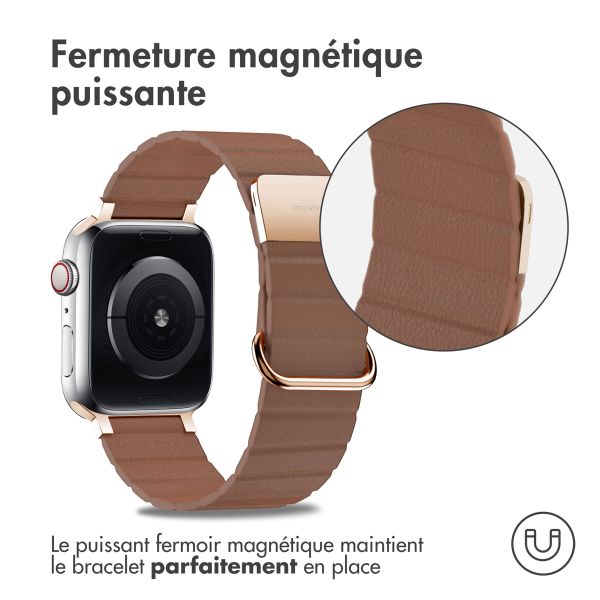 imoshion Bracelet en cuir magnétique Apple Watch Series 1 t/m 9 / SE (38/40/41 mm) | Series 10 / 11 (42 mm) - Marron