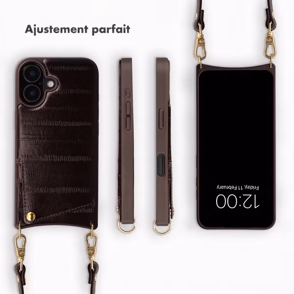 Selencia Nova coque arrière en cuir véritable avec porte-cartes Apple iPhone 16 - Dark Chocolate