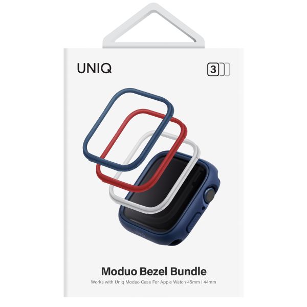 Uniq 3x Moduo Apple Watch Coque avec Lunette interchangeable Apple Watch 4-9 / SE - 44/45 mm - Blue / Red / White