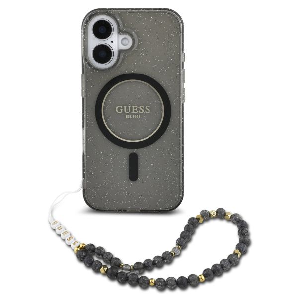 Guess MagSafe IML Glitter Case avec beads strap iPhone 16 Pro Max - Black