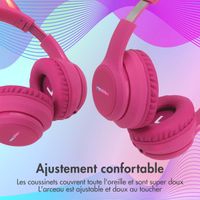 imoshion Casque sans fil pour enfants LED Light Cat Ear - Limiteur de décibels - Avec câble AUX - Hot Pink