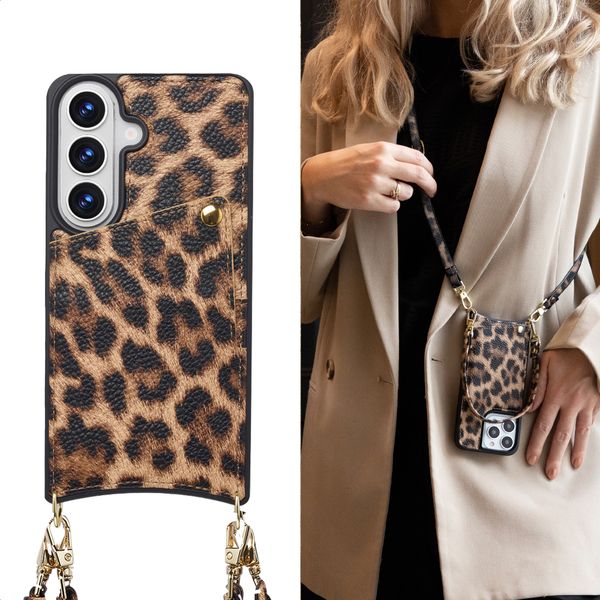 Selencia Coque de télephone Nova avec cordon et porte-cartes Samsung Galaxy S26 - Leopard