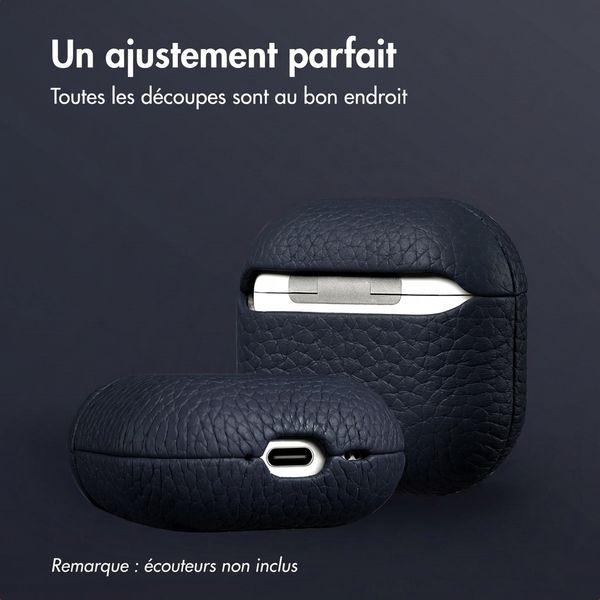 Accezz Coque en cuir véritable  Apple Airpods 4 - Bleu foncé