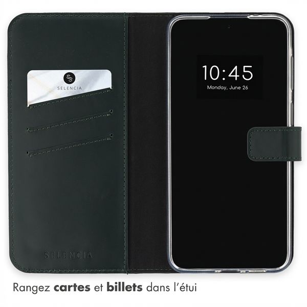 Selencia Étui portefeuille en cuir véritable Samsung Galaxy A37 (5G) - Vert