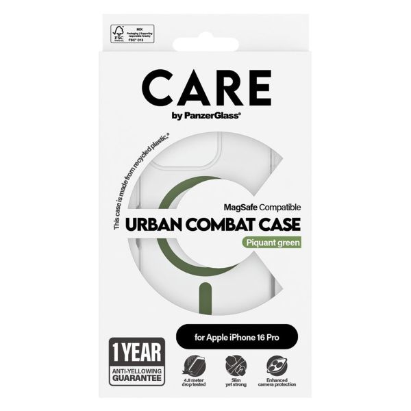 CARE by PanzerGlass Coque Urban Combat MagSafe iPhone 16 Pro - Transparent / Vert