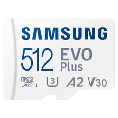 Samsung EVO Plus microSD 2024 - 512GB - Inclus un adaptateur SD - UHS-I/U3/Full HD/4K UHD