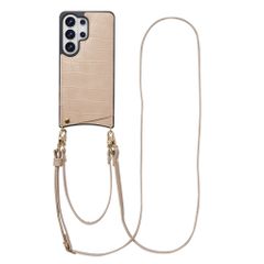 Selencia Coque de télephone Nova Croco avec cordon et porte-cartes Samsung Galaxy S26 Ultra - Beige