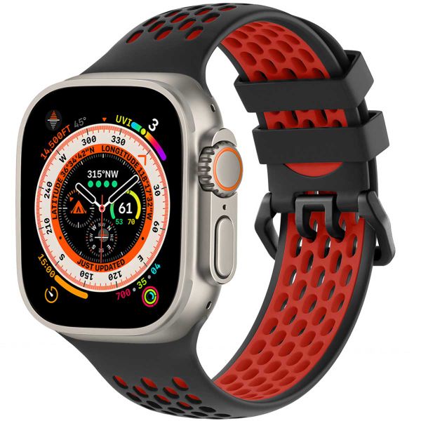 imoshion ﻿Boucle de bracelet de sport en silicone Apple Watch Series 1 á 10 / SE / Ultra (2) (44/45/46/49 mm) - Noir / Rouge