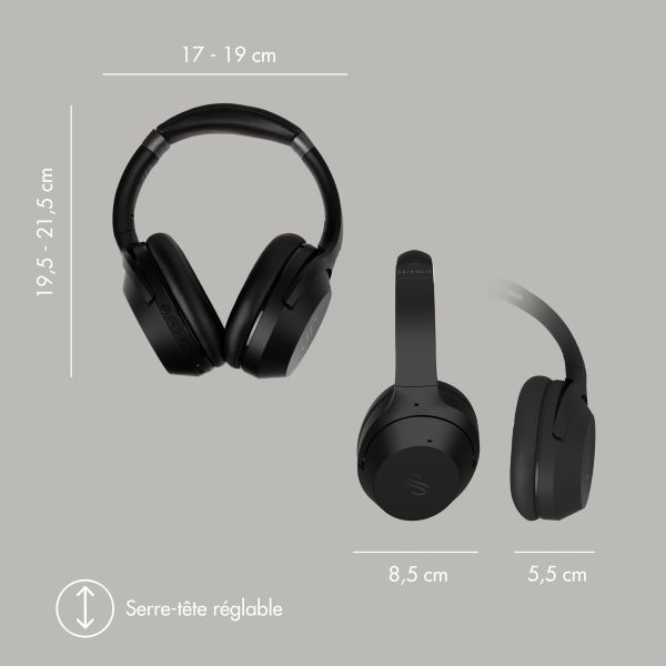 Selencia Casque sans fil Urban Play - Réduction active du bruit (ANC) - Avec étui de rangement - Midnight Black