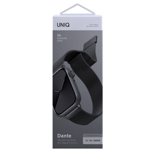 Uniq Bracelet Dante Mesh Milanese en acier Apple Watch Series 1 t/m 9 / SE (38/40/41 mm) | Series 10 / 11 (42 mm) - Graphite