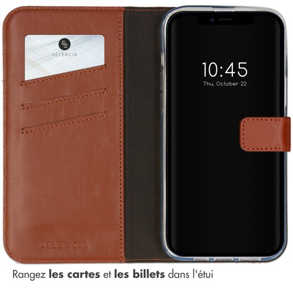 Selencia Étui portefeuille en cuir véritable Apple iPhone 14 Plus - Marron clair