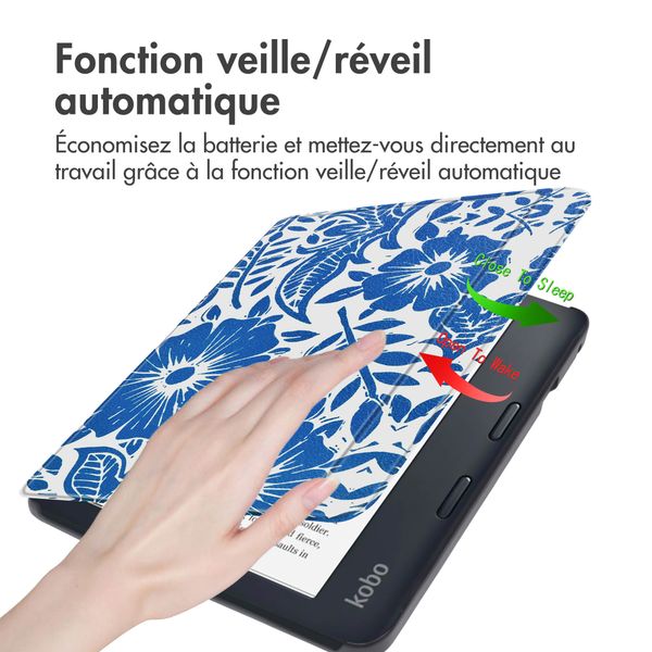 imoshion Design Slim Hard Sleepcover avec support Kobo Libra 2 / Tolino Vision 6 - Flower Tile