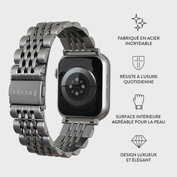 Burga Bracelet en acier Apple Watch Series 1 á 10 / SE / Ultra (2) (44/45/46/49 mm) - Chic Royal - Argent