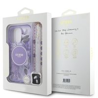 Guess MagSafe IML Flowers Case avec beads strap iPhone 15 Pro - Purple