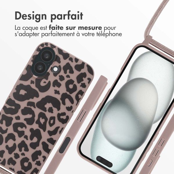 imoshion Coque design en silicone avec cordon Apple iPhone 16 - Animal Pink