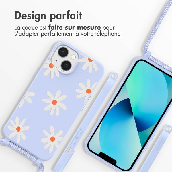 imoshion Coque design en silicone avec cordon iPhone 13 - Lila Flower Distance