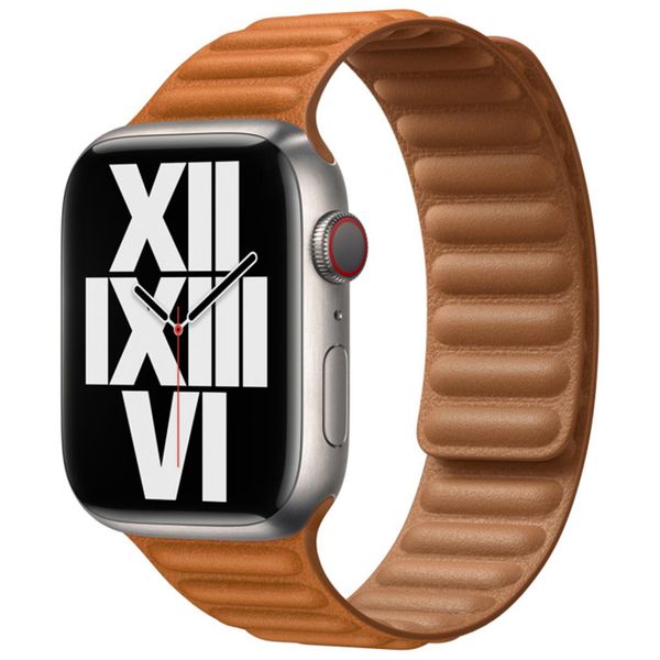 Apple Leather Link Apple Watch Series 1-10 / SE / Ultra (2) - 42/44/45/46/49 mm - Taille S/M - Golden Brown