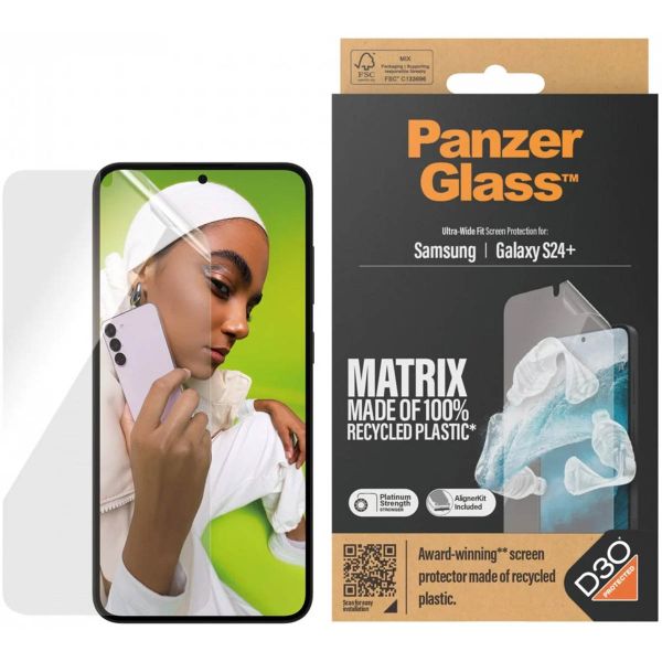 PanzerGlass ﻿Protection d'écran Matrix Recycled Ultra-Wide Fit Anti-bactérienne avec applicateur Samsung Galaxy S24 Plus